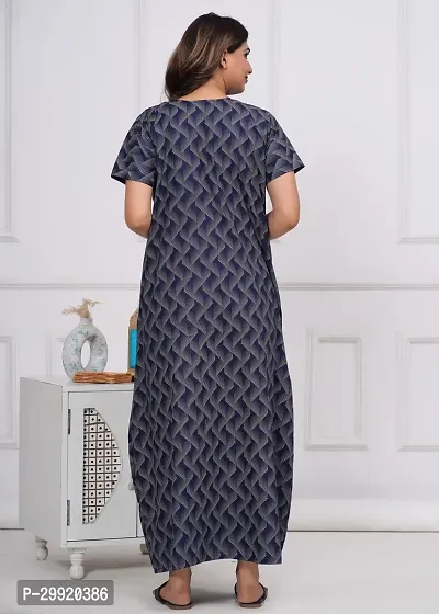 Elegant Blue Cotton Printed Nighty For Women-thumb4