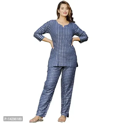 Nandini Women's 100% Cotton Printed Sleepwear Night Suit Set Top  Pyjama for Women (Size - M to XX-Large) Light Green-thumb3