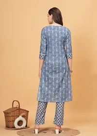 Stylish Blue Cotton Printed Kurta Bottom Set For Women-thumb3