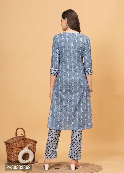 Stylish Blue Cotton Printed Kurta Bottom Set For Women-thumb4