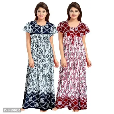 JVSP Women's 100% Cotton Printed Attractive Maxi Maternity Wear Comfort Nightdresses ( Combo Pack of 2 PCs.)