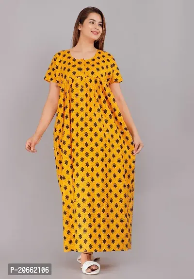 Trendy Cotton Yellow Short Sleeves Nightwear For Women