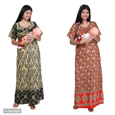 Women Printed Feeding Nighty For Maternity Wear In Amazing Colors And Best Fabric Pack Of 2