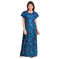 Nandini Women's Cotton Maxi Nighty Full Length 55 inch Maxi Dress with Front Zip Regular Sleepwear Night Gown (Multicolor,Free Size)-thumb1