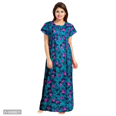 Nandini Women's Cotton Maxi Nighty Full Length 55 inch Maxi Dress with Front Zip Regular Sleepwear Night Gown (Multicolor,Free Size)-thumb2