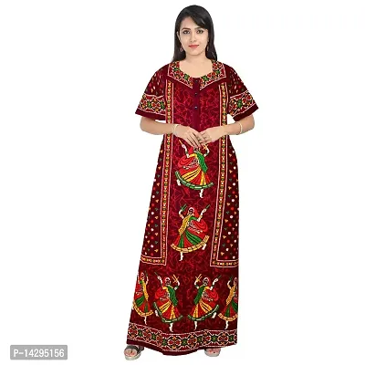 Nandini Casual Wear Pure Cotton Maxi Nighty for Women Maroon,Beige-thumb2