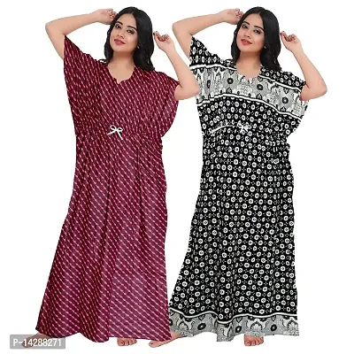 Mudrika Women's Fashion Cotton Printed Full Length Maxi Night Gown Maternity Wear Kaftan Maxi Nighty (Combo Pack of 2)-thumb0