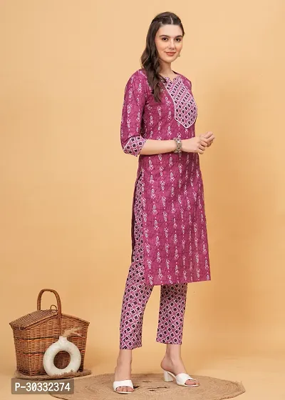 Stylish Pink Cotton Printed Kurta Bottom Set For Women-thumb2