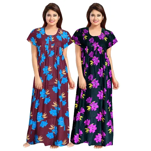 Pack Of 2 Womens Cotton Printed Nighty