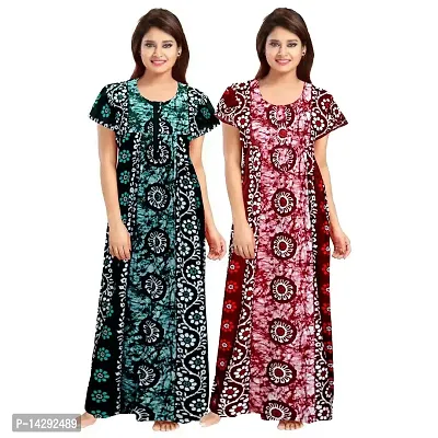 Mudrika Women's Soft Cotton Sleepwear Nighty Gown (Multicolour, Free Size) -Combo Pack of 2pcs