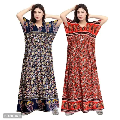 Stylish Embellished rich long Printed nightwear Combo Pack of 2-thumb0