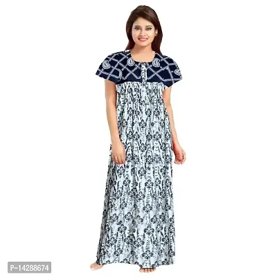 Mudrika Women's 100% Cotton Printed Maxi Maternity Nightwear Nightdress Free Size, (Combo Pack of 2) Red,White-thumb4