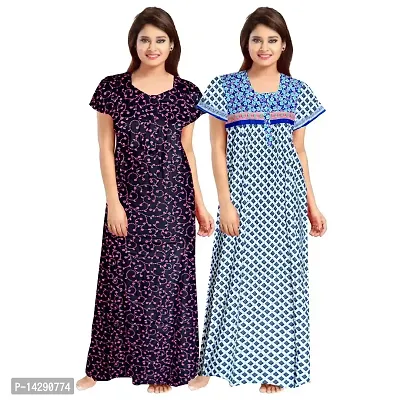 Mudrika Women's Cotton Nighty/Night Dress/Gown in Maternity Wear Printed Maxi (Multi Colour) Combo Pack of 2 Pieces