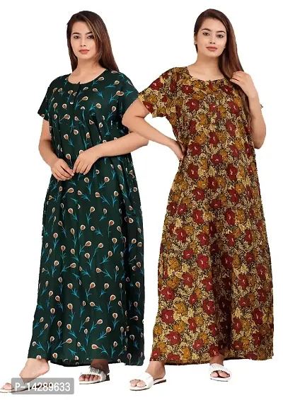 JVSP Women's Wear Pure Cotton Printed Nightgown Cotton Maternity Wear Kaftan Maxi Long Nighty (Combo Pack of 2 Pieces)