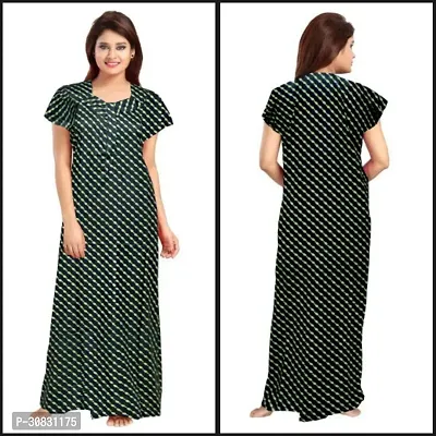 Elegant Green Cotton Blend Printed Nightdress For Women-thumb0