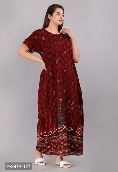 Trendy Cotton Maroon Short Sleeves Nightwear For Women-thumb2