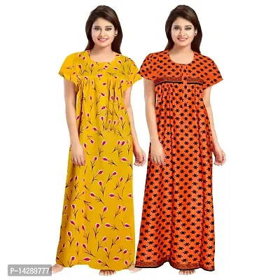 JVSP Women's 100% Cotton Printed Regular Maxi Maternity Wear Sleepwear Nightdresses ( Pack of 2 PCs.)