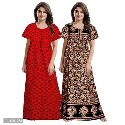 JVSP Women's 100% Cotton Printed Attractive Maxi Maternity Wear Comfortable Nightdresses ( Combo Pack of 2 PCs.)