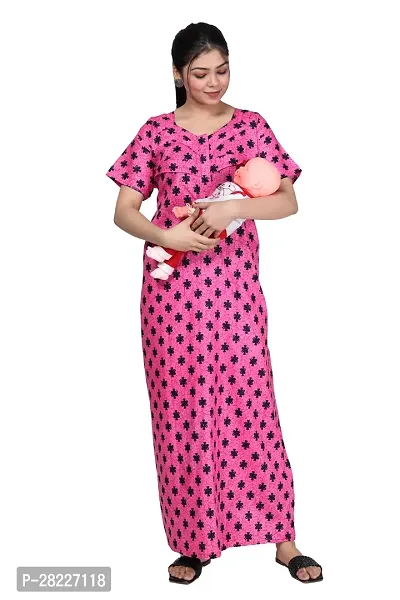 Elegant Cotton Blend Printed Maternity Feeding Nighty For Women-thumb0