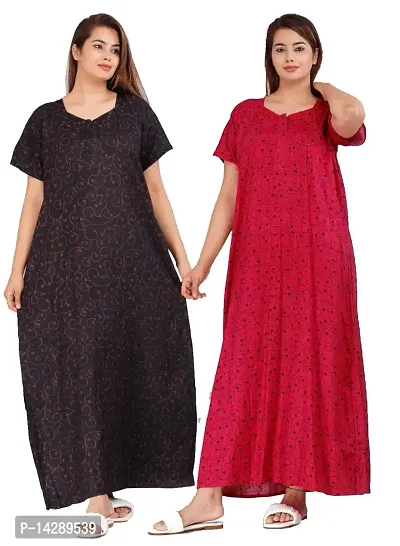 JVSP Women's 100% Soft Pure Cotton Printed Nightwear Maternity Wear Kaftan Nighty. (Multicoloured, Free Size) -(Pack of 2)