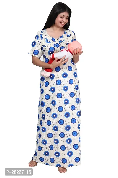 Elegant Cotton Blend Printed Maternity Feeding Nighty For Women