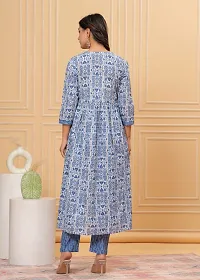 Stylish Blue Cotton Printed Kurta, Bottom and Dupatta Set For Women-thumb3