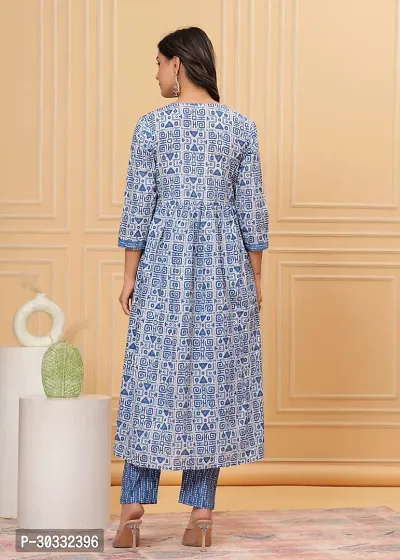 Stylish Blue Cotton Printed Kurta, Bottom and Dupatta Set For Women-thumb4