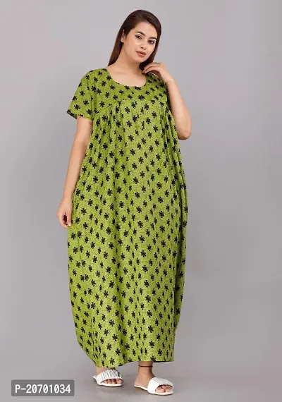 Trendy Cotton Green Short Sleeves Nightwear For Women