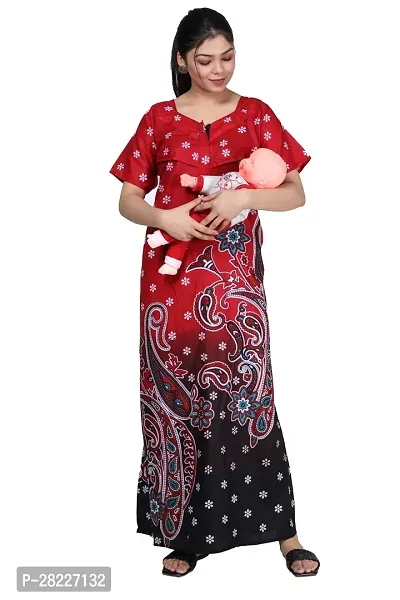 Elegant Cotton Blend Printed Maternity Feeding Nighty For Women-thumb0