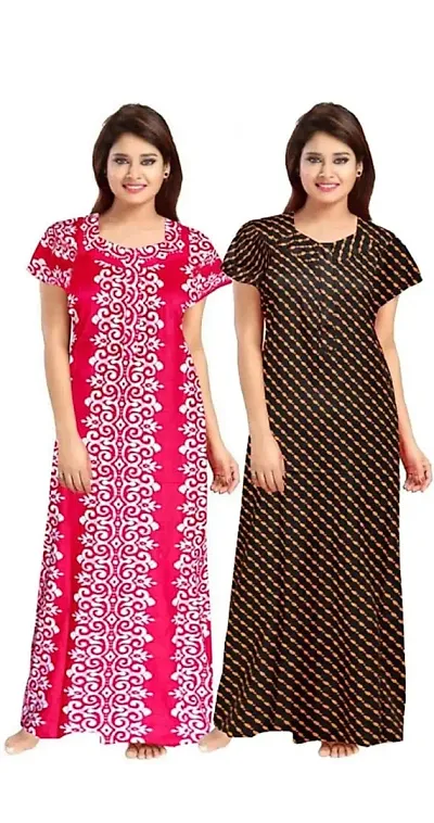 Stylish Embellished rich long nightwear Combo Pack of 2