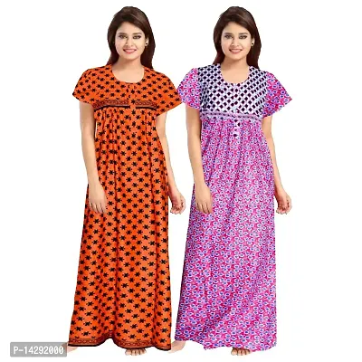 Nandini Women's Cotton Block Print Maxi Nightdress (ComboNT7117 L Multicolor_Multicolor_L)-thumb0