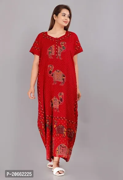 Trendy Cotton Red Short Sleeves Nightwear For Women