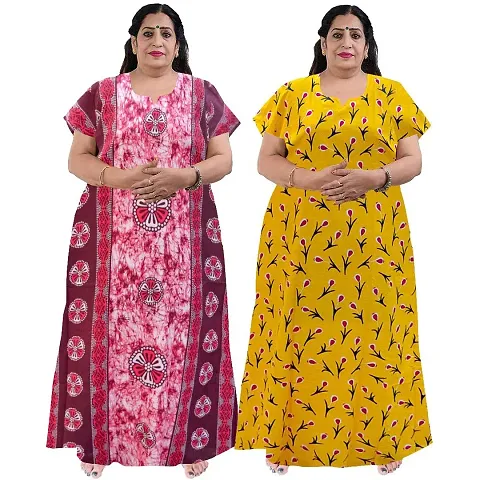 Plus Size Cotton Nighty Combo For Women Pack Of 2