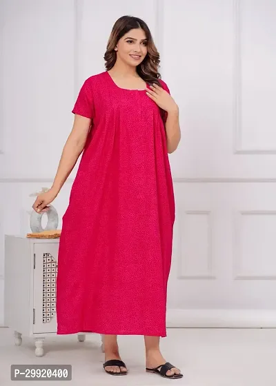 Elegant Red Cotton Printed Nighty For Women-thumb2