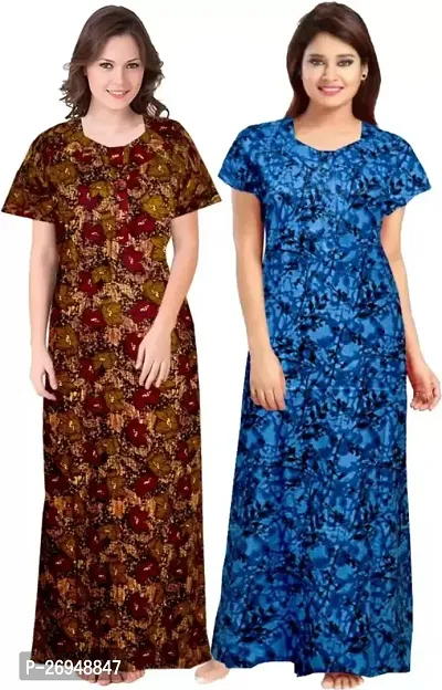 Elegant Multicoloured Cotton Printed Nighty For Women Combo Pack Of 2