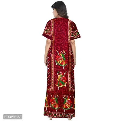 Nandini Casual Wear Pure Cotton Maxi Nighty for Women Maroon,Beige-thumb3