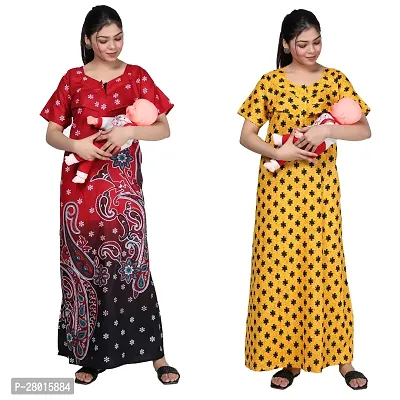 Women Printed Feeding Nighty For Maternity Wear In Amazing Colors And Best Fabric Pack Of 2-thumb0