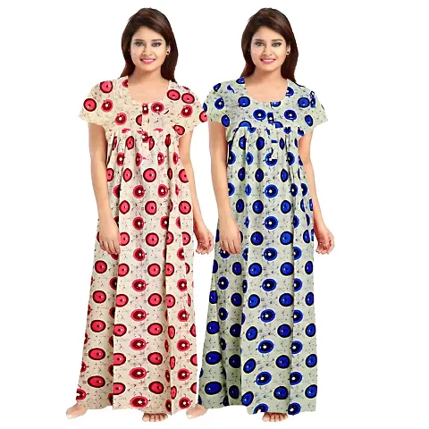 KHUSHI PRINT Women's Cotton Nightwear Maternity Maxi Gown (Pack of 2 Pcs,)