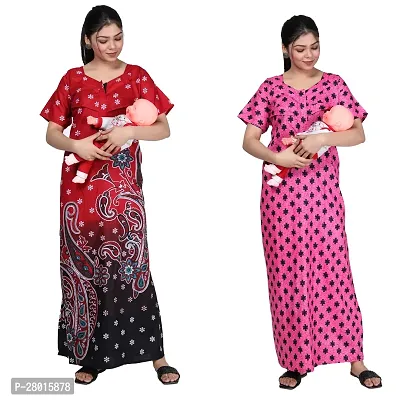 Women Printed Feeding Nighty For Maternity Wear In Amazing Colors And Best Fabric Pack Of 2-thumb0