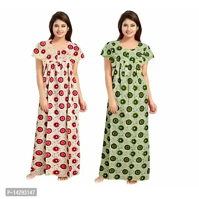 Nandini Women's Soft Cotton Sleepwear Nighty (Combo Pack of 2 Pcs) Multi-Colours