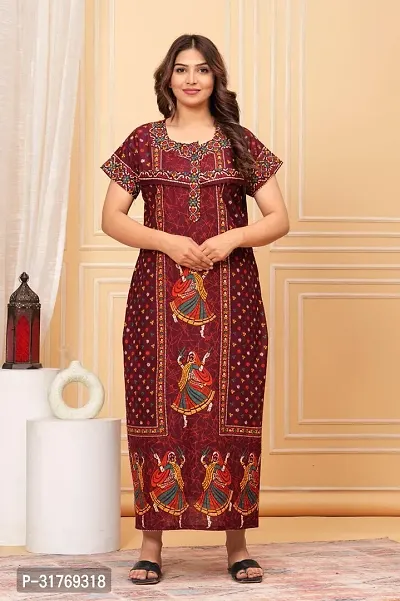 Elegant Maroon Cotton Printed Maternity Nighty For Women