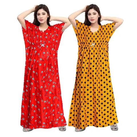 Hoorain Enterprises 100% Nighty for Women || Long Length Nighty/Maxi/Night Gown/Night Dress/Nightwear Inner Sleepwear for Women's (Combo Pack of 2)