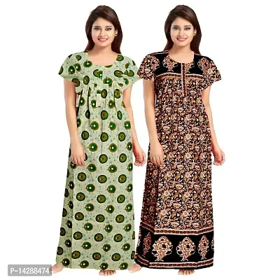 JVSP 100% Cotton Nighty for Women || Maxi Length Front Zip Printed Nighty/Maxi/Night Gown/Night Dress/Nightwear Inner  Sleepwear for Women's (Combo Pack of 2)-thumb0