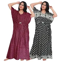 Mudrika Women's Fashion Cotton Printed Full Length Maxi Night Gown Maternity Wear Kaftan Maxi Nighty (Combo Pack of 2)-thumb1