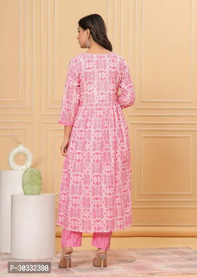 Stylish Pink Cotton Printed Kurta, Bottom and Dupatta Set For Women-thumb4