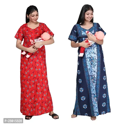 Women Printed Feeding Nighty For Maternity Wear In Amazing Colors And Best Fabric Pack Of 2-thumb0