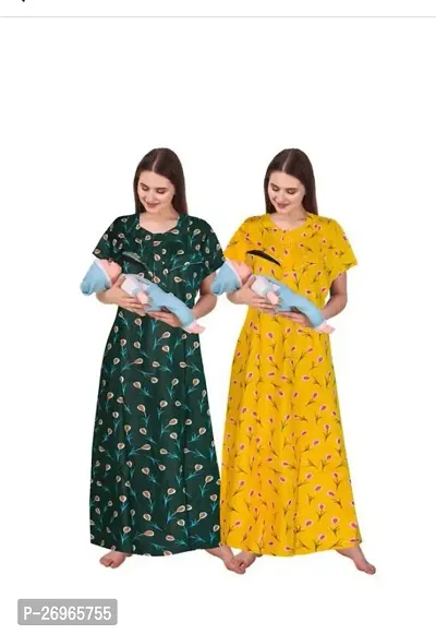 Comfortable Multicoloured Cotton Night Gowns For Women Pack Of 2-thumb0