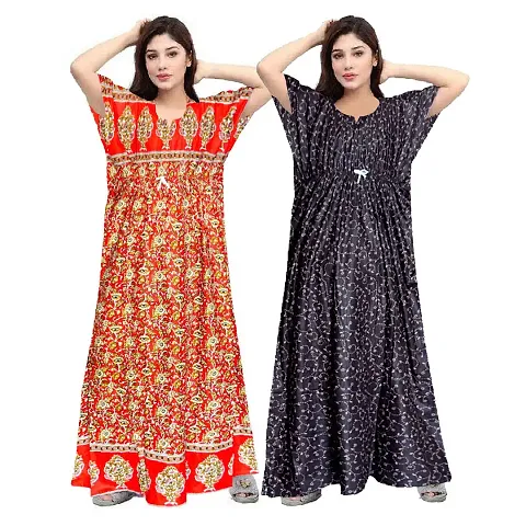 Stylish Embellished rich long nightwear Combo Pack of 2