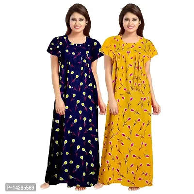 Nandini Women's Pure Cotton Floral Regular Nighty - Free Size -Combo Pack of 2 Pieces