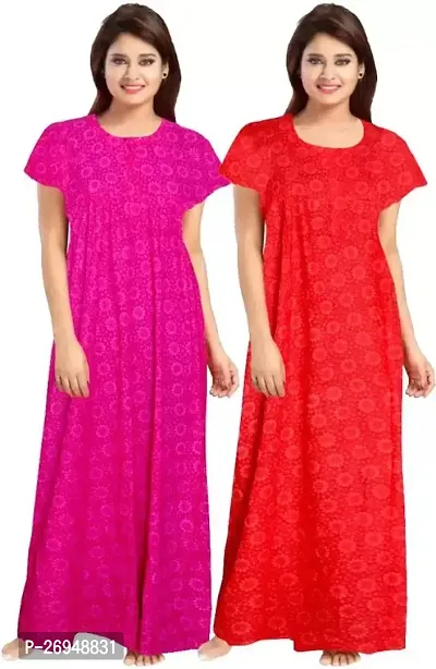 Elegant Multicoloured Cotton Printed Nighty For Women Combo Pack Of 2